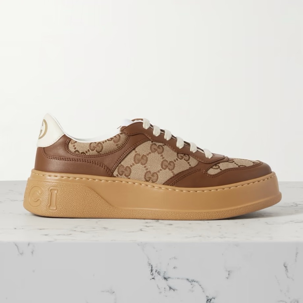 Gucci GG Leather and Canvas Sneaker Beige Color